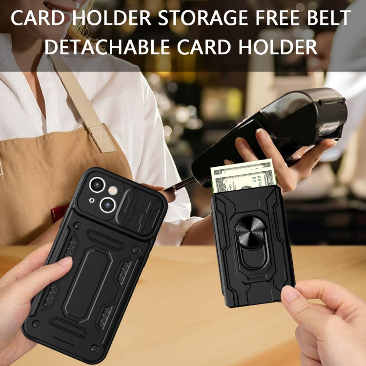 For iPhone 15 Plus Sliding Camshield TPU+PC Phone Case with Card Slot(Grey) by buy2fix