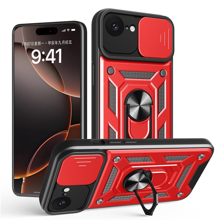 For iPhone 16e Sliding Camera Cover Design TPU+PC Phone Case(Red) - iPhone 16e Cases by buy2fix | Online Shopping UK | buy2fix