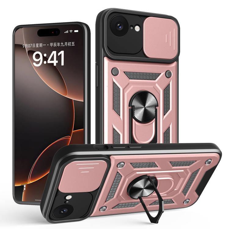 For iPhone 16e Sliding Camera Cover Design TPU+PC Phone Case(Rose Gold) - iPhone 16e Cases by buy2fix | Online Shopping UK | buy2fix