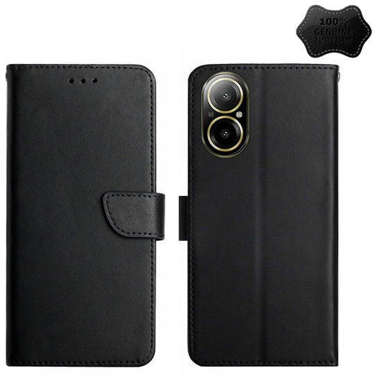 For Realme C67 4G Genuine Leather Fingerprint-proof Flip Phone Case(Black)
