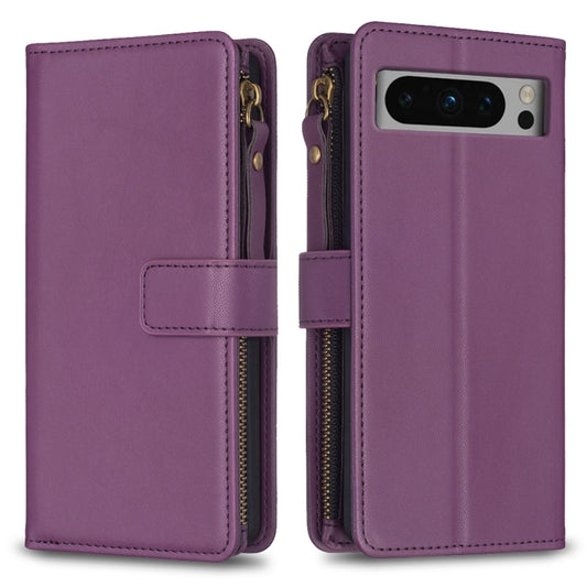 For Google Pixel 8 Pro 9 Card Slots Zipper Wallet Leather Flip Phone Case(Dark Purple) - Google Cases by buy2fix | Online Shopping UK | buy2fix