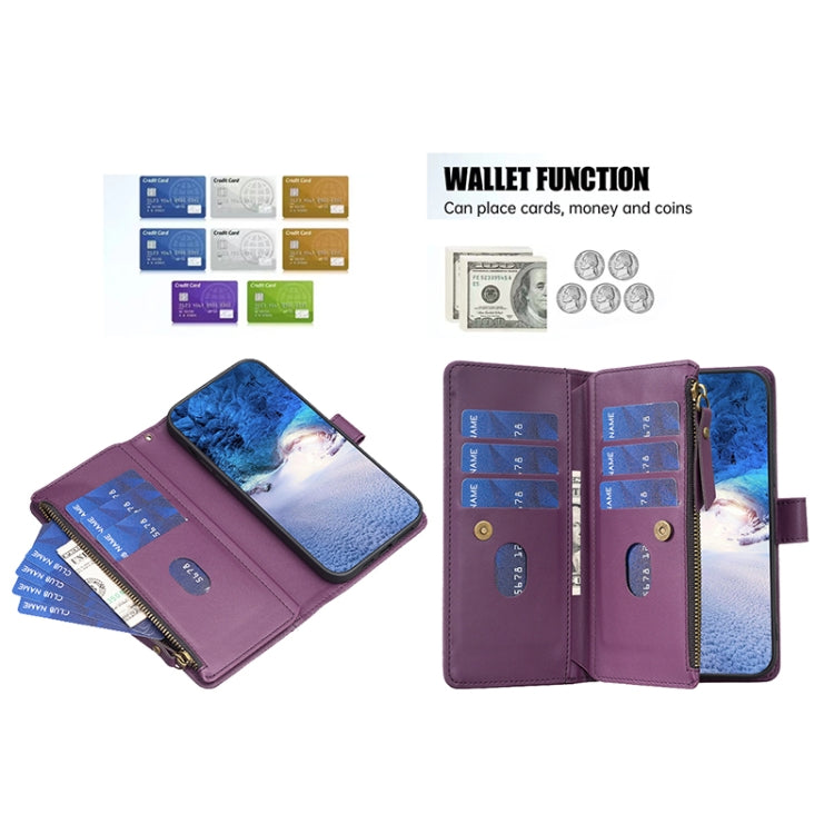 For Google Pixel 8 Pro 9 Card Slots Zipper Wallet Leather Flip Phone Case(Dark Purple) - Google Cases by buy2fix | Online Shopping UK | buy2fix