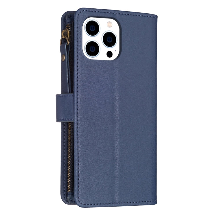 For iPhone 16 Pro Max 9 Card Slots Zipper Wallet Leather Flip Phone Case(Blue) - iPhone 16 Pro Max Cases by buy2fix | Online Shopping UK | buy2fix