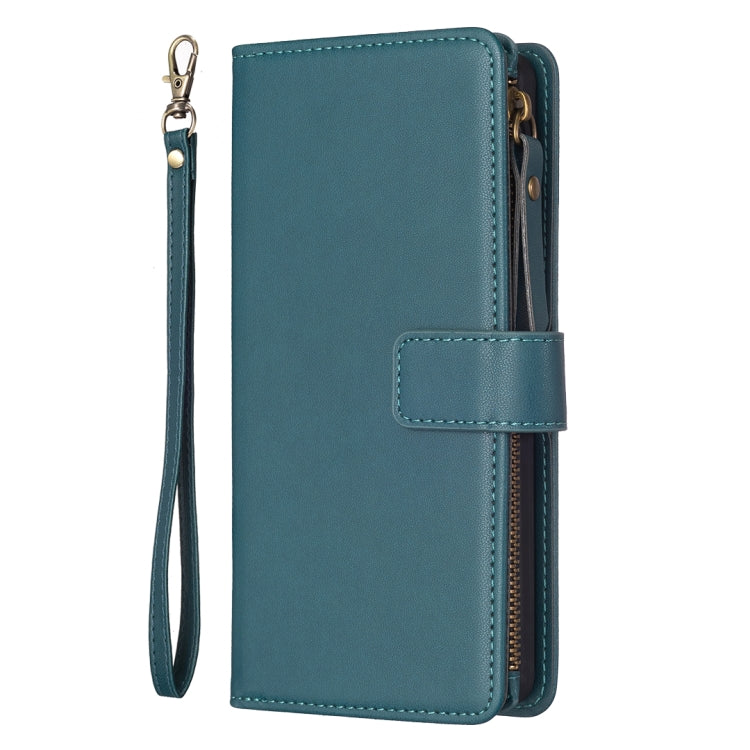 For iPhone 16 Pro 9 Card Slots Zipper Wallet Leather Flip Phone Case(Green) - iPhone 16 Pro Cases by buy2fix | Online Shopping UK | buy2fix