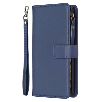 For iPhone 16 Pro 9 Card Slots Zipper Wallet Leather Flip Phone Case(Blue) - iPhone 16 Pro Cases by buy2fix | Online Shopping UK | buy2fix