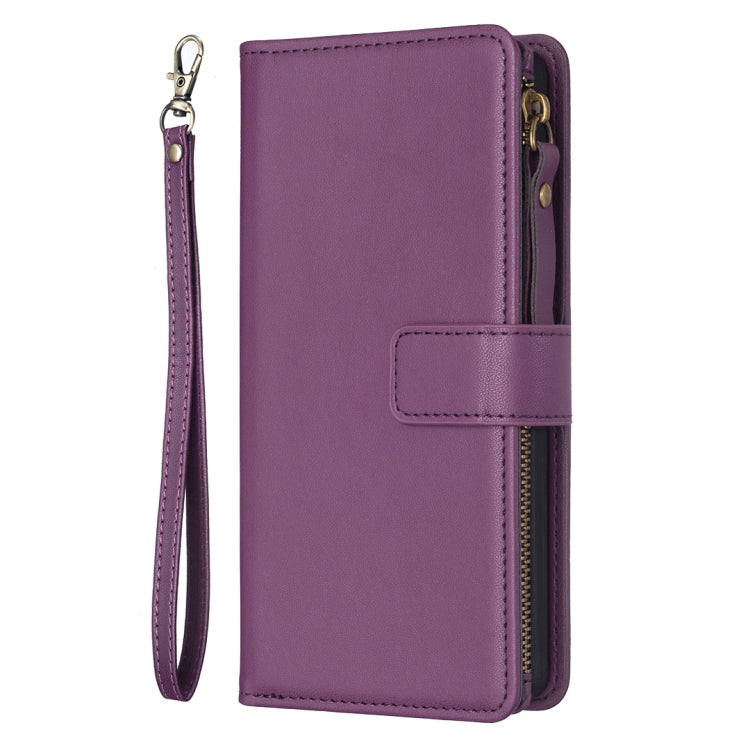 For iPhone 16 Pro 9 Card Slots Zipper Wallet Leather Flip Phone Case(Dark Purple) - iPhone 16 Pro Cases by buy2fix | Online Shopping UK | buy2fix