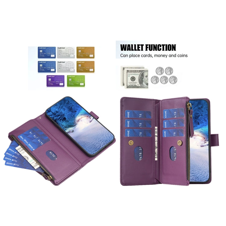 For iPhone 16 Pro 9 Card Slots Zipper Wallet Leather Flip Phone Case(Dark Purple) - iPhone 16 Pro Cases by buy2fix | Online Shopping UK | buy2fix