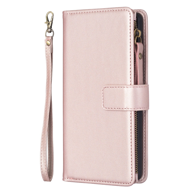 For iPhone 16 Pro 9 Card Slots Zipper Wallet Leather Flip Phone Case(Rose Gold) - iPhone 16 Pro Cases by buy2fix | Online Shopping UK | buy2fix