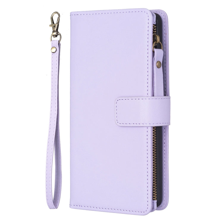 For iPhone 16 Pro 9 Card Slots Zipper Wallet Leather Flip Phone Case(Light Purple) - iPhone 16 Pro Cases by buy2fix | Online Shopping UK | buy2fix