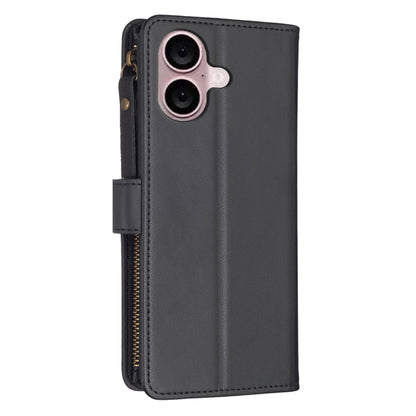 For iPhone 16 Plus 9 Card Slots Zipper Wallet Leather Flip Phone Case(Black) - iPhone 16 Plus Cases by buy2fix | Online Shopping UK | buy2fix