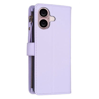 For iPhone 16 Plus 9 Card Slots Zipper Wallet Leather Flip Phone Case(Light Purple) - iPhone 16 Plus Cases by buy2fix | Online Shopping UK | buy2fix