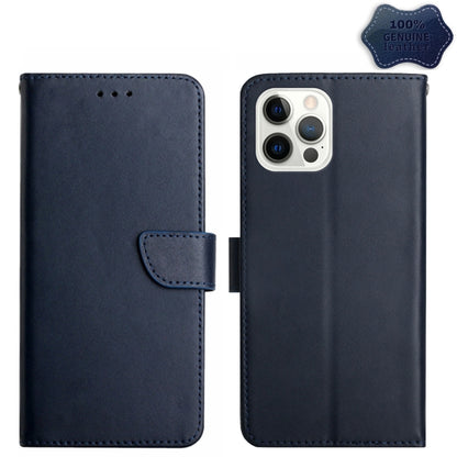 For iPhone 15 Pro Max Genuine Leather Fingerprint-proof Flip Phone Case(Blue) - iPhone 15 Pro Max Cases by buy2fix | Online Shopping UK | buy2fix