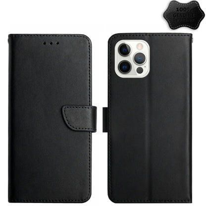 For iPhone 15 Pro Max Genuine Leather Fingerprint-proof Flip Phone Case(Black) - iPhone 15 Pro Max Cases by buy2fix | Online Shopping UK | buy2fix
