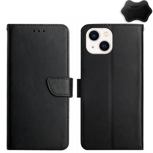 For iPhone 15 Plus Genuine Leather Fingerprint-proof Flip Phone Case(Black) - iPhone 15 Plus Cases by buy2fix | Online Shopping UK | buy2fix