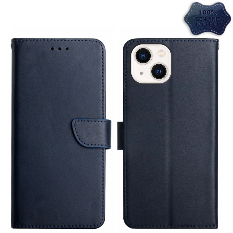 For iPhone 15 Genuine Leather Fingerprint-proof Flip Phone Case(Blue) - iPhone 15 Cases by buy2fix | Online Shopping UK | buy2fix