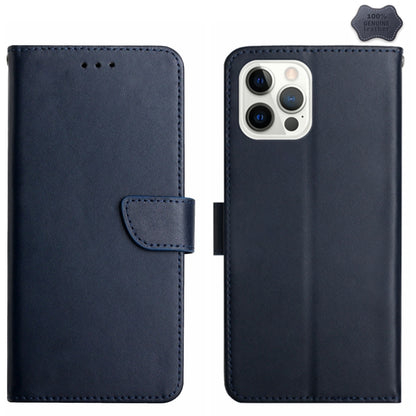 For iPhone 16 Pro Max Genuine Leather Fingerprint-proof Flip Phone Case(Blue) - iPhone 16 Pro Max Cases by buy2fix | Online Shopping UK | buy2fix