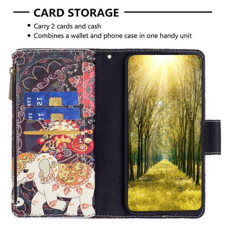 For Xiaomi Redmi Note 13 Pro 4G Global Colored Drawing Pattern Zipper Leather Phone Case(Flower Elephants) - Note 13 Pro Cases by buy2fix | Online Shopping UK | buy2fix