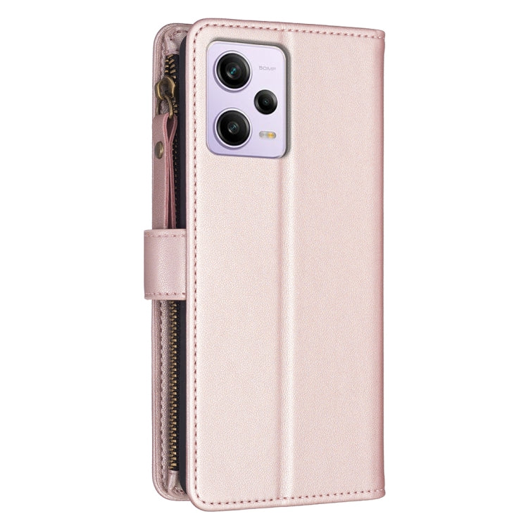 For Xiaomi Redmi Note 12 Pro 9 Card Slots Zipper Wallet Leather Flip Phone Case(Rose Gold) - Xiaomi Cases by buy2fix | Online Shopping UK | buy2fix