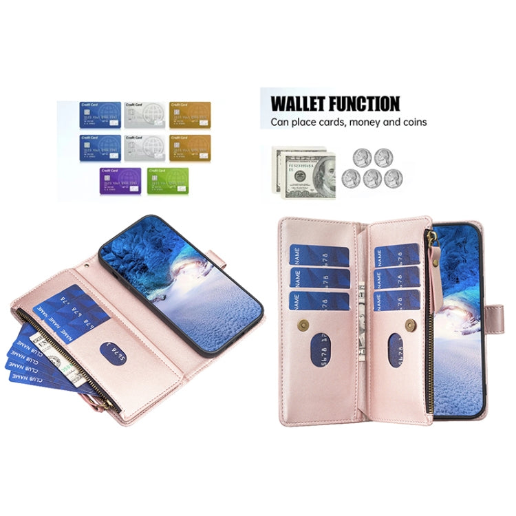 For Xiaomi Redmi Note 12 Pro 9 Card Slots Zipper Wallet Leather Flip Phone Case(Rose Gold) - Xiaomi Cases by buy2fix | Online Shopping UK | buy2fix