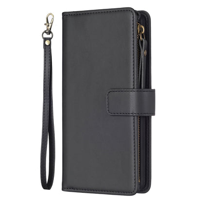 For Xiaomi Redmi 13C 9 Card Slots Zipper Wallet Leather Flip Phone Case(Black) - 13C Cases by buy2fix | Online Shopping UK | buy2fix