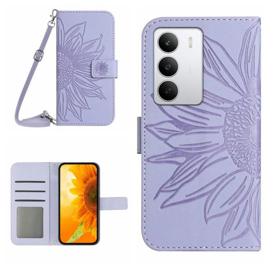 For Realme C71 4G Skin Feel Sun Flower Embossed Flip Leather Phone Case with Lanyard(Purple)