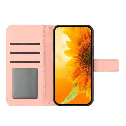 For iPhone 16e Skin Feel Sun Flower Embossed Flip Leather Phone Case with Lanyard(Pink) by buy2fix