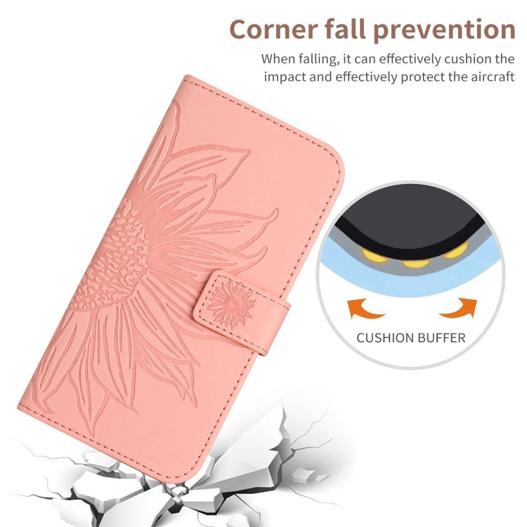 For iPhone 16e Skin Feel Sun Flower Embossed Flip Leather Phone Case with Lanyard(Pink) by buy2fix