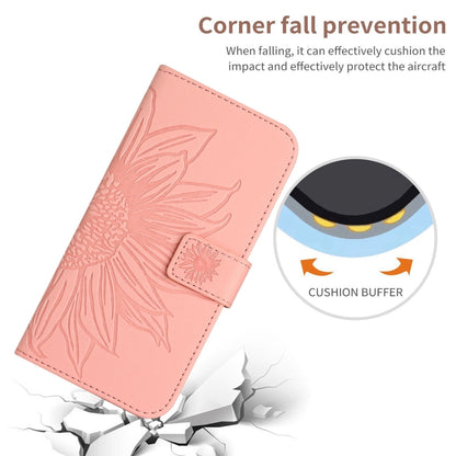 For iPhone 16e Skin Feel Sun Flower Embossed Flip Leather Phone Case with Lanyard(Pink) by buy2fix