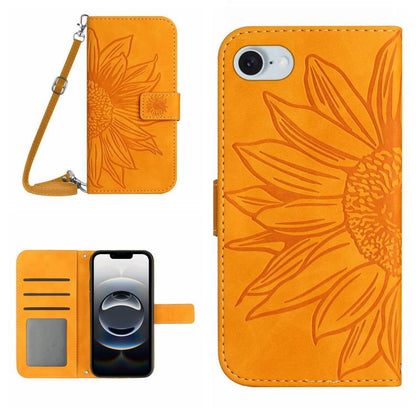 For iPhone 16e Skin Feel Sun Flower Embossed Flip Leather Phone Case with Lanyard(Yellow) by buy2fix