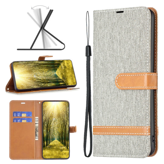 For Xiaomi Redmi 12 4G Color Block Denim Texture Leather Phone Case(Grey)