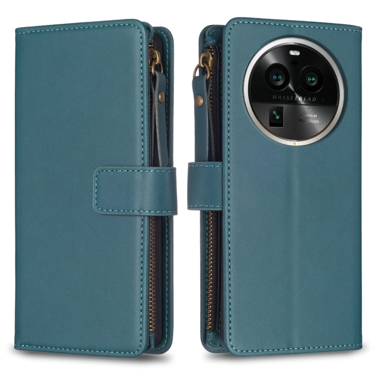 For OPPO Find X6 Pro 9 Card Slots Zipper Wallet Leather Flip Phone Case(Green) - OPPO Cases by buy2fix | Online Shopping UK | buy2fix