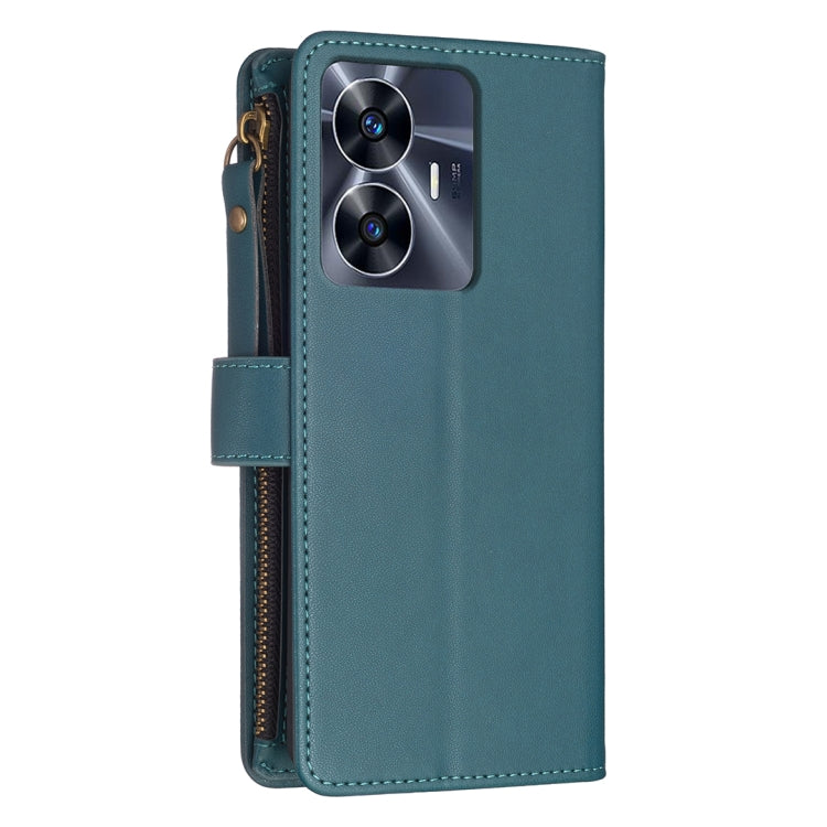 For Realme C55 9 Card Slots Zipper Wallet Leather Flip Phone Case(Green) - Realme Cases by buy2fix | Online Shopping UK | buy2fix