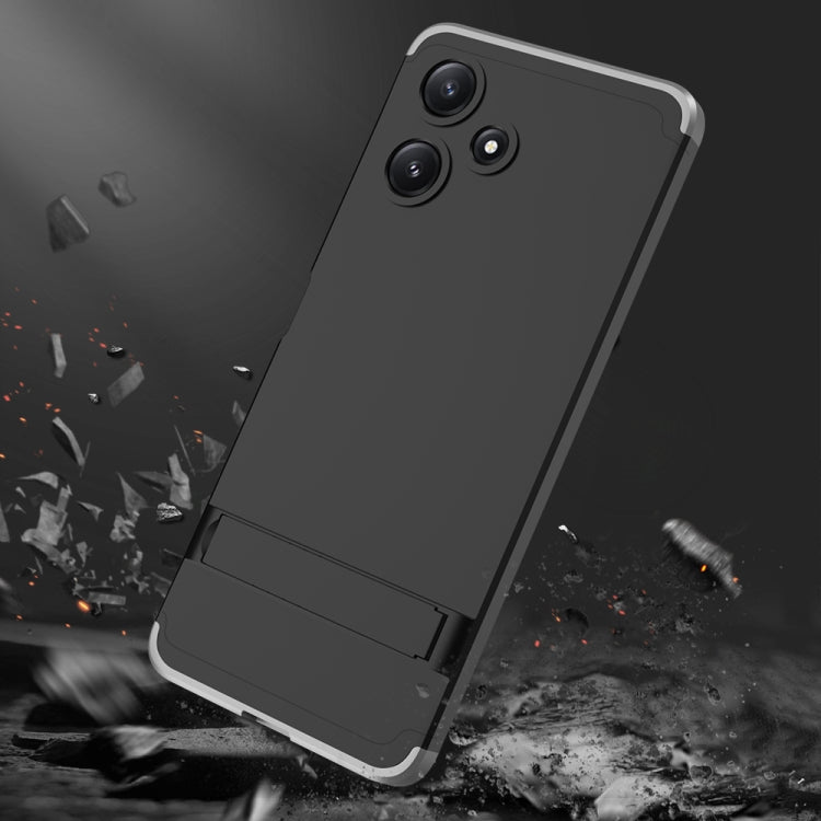 For Xiaomi Redmi 12 5G GKK Three Stage Splicing Full Coverage PC Phone Case with Stand(Black Silver) - Xiaomi Cases by GKK | Online Shopping UK | buy2fix