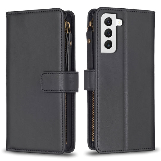 For Samsung Galaxy S22 5G 9 Card Slots Zipper Wallet Leather Flip Phone Case(Black)