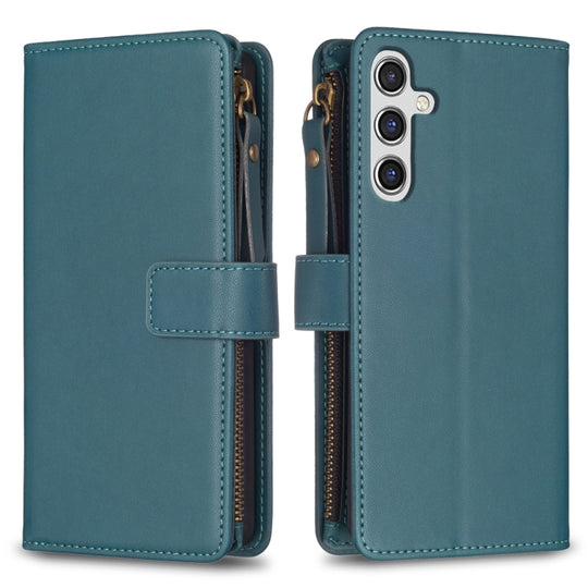 For Samsung Galaxy A15 9 Card Slots Zipper Wallet Leather Flip Phone Case(Green)