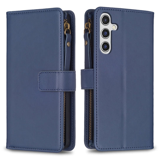 For Samsung Galaxy A15 9 Card Slots Zipper Wallet Leather Flip Phone Case(Blue)