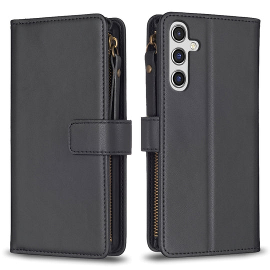 For Samsung Galaxy A15 9 Card Slots Zipper Wallet Leather Flip Phone Case(Black)
