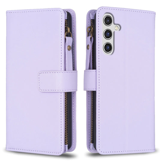 For Samsung Galaxy A15 9 Card Slots Zipper Wallet Leather Flip Phone Case(Light Purple)