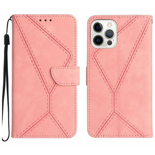 For iPhone 15 Pro Stitching Embossed Leather Phone Case(Pink)