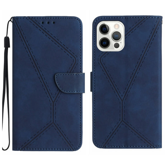 For iPhone 15 Pro Stitching Embossed Leather Phone Case(Blue)