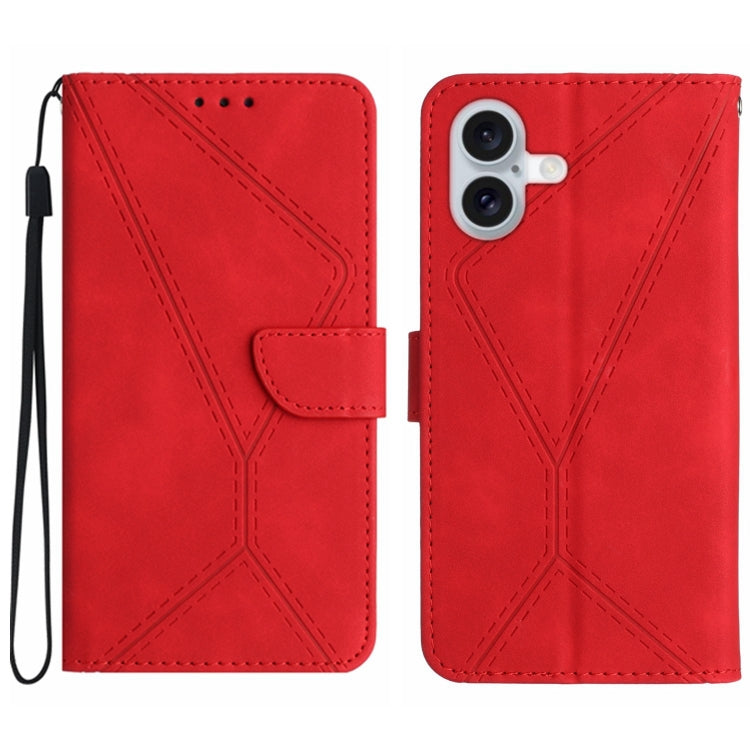 For iPhone 16 Plus Stitching Embossed Leather Phone Case(Red) - iPhone 16 Plus Cases by buy2fix | Online Shopping UK | buy2fix