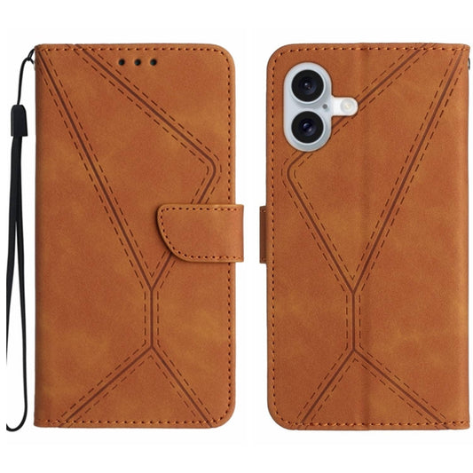 For iPhone 16 Plus Stitching Embossed Leather Phone Case(Brown) - iPhone 16 Plus Cases by buy2fix | Online Shopping UK | buy2fix