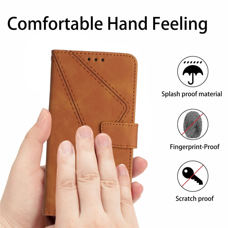 For iPhone 16 Stitching Embossed Leather Phone Case(Brown) - iPhone 16 Cases by buy2fix | Online Shopping UK | buy2fix