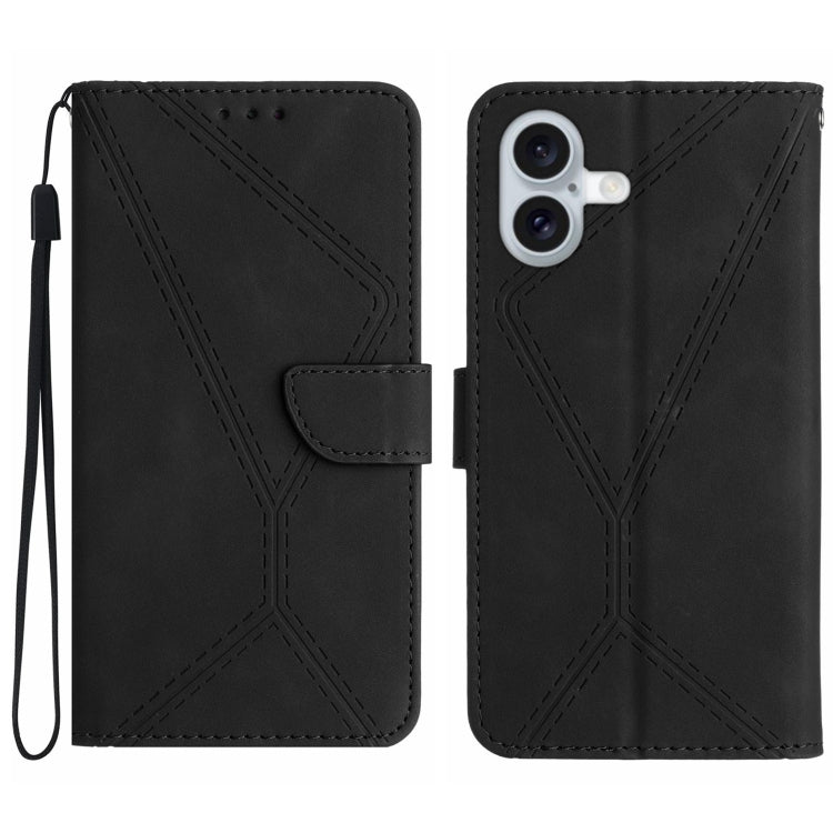 For iPhone 16 Stitching Embossed Leather Phone Case(Black) - iPhone 16 Cases by buy2fix | Online Shopping UK | buy2fix