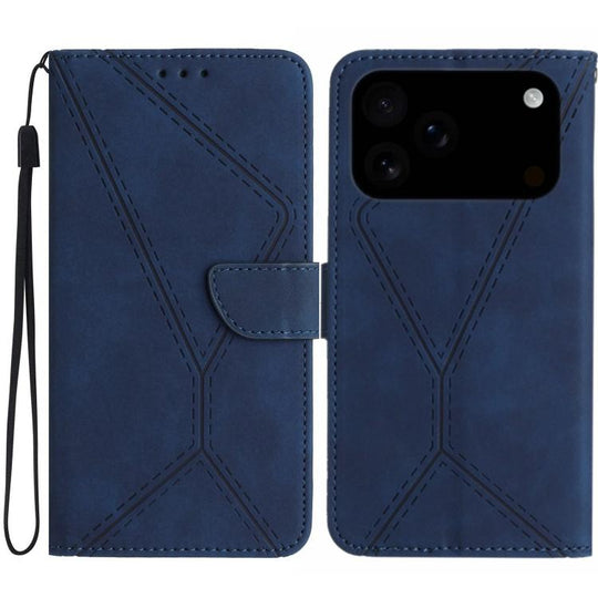 For iPhone 18 Pro Max / 17 Pro Max Stitching Embossed Leather Phone Case(Blue)