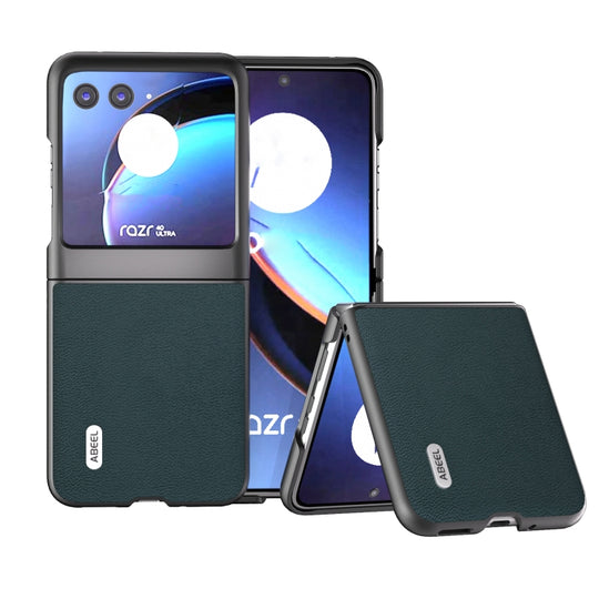 For Motorola Razr 40 Ultra ABEEL Genuine Leather Luolai Series Phone Case(Dark Green)