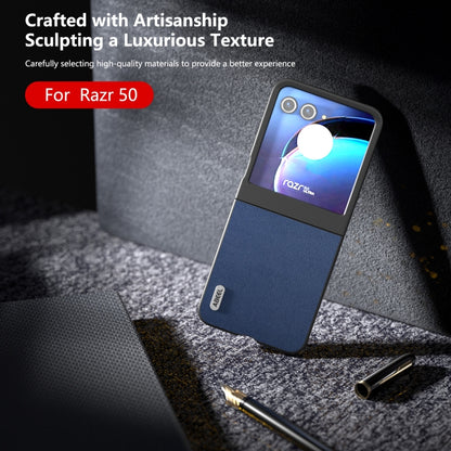 For Motorola Razr 50 ABEEL Genuine Leather Luolai Series Phone Case(Dark Blue) by buy2fix