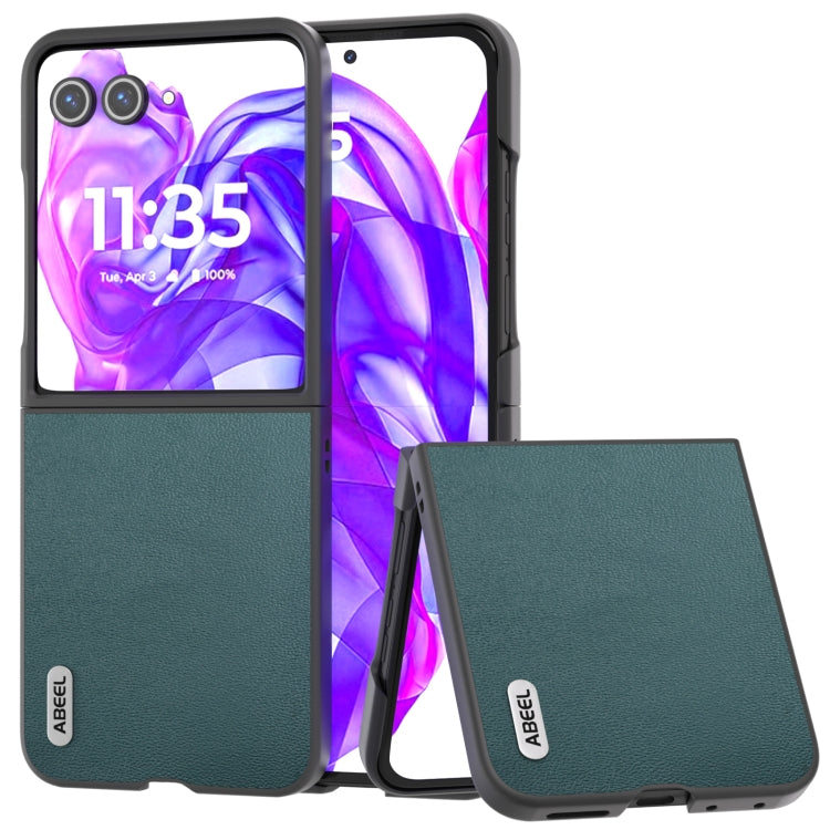 For Motorola Razr 50 Ultra ABEEL Genuine Leather Luolai Series Phone Case(Dark Green) by buy2fix