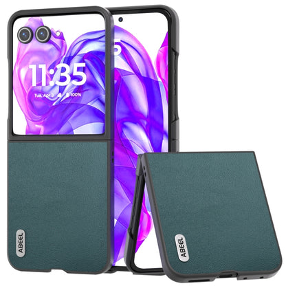For Motorola Razr 50 Ultra ABEEL Genuine Leather Luolai Series Phone Case(Dark Green) by buy2fix