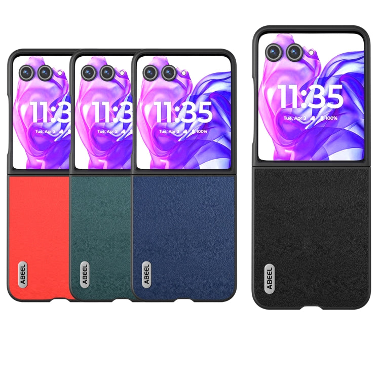 For Motorola Razr 50 Ultra ABEEL Genuine Leather Luolai Series Phone Case(Black) by buy2fix